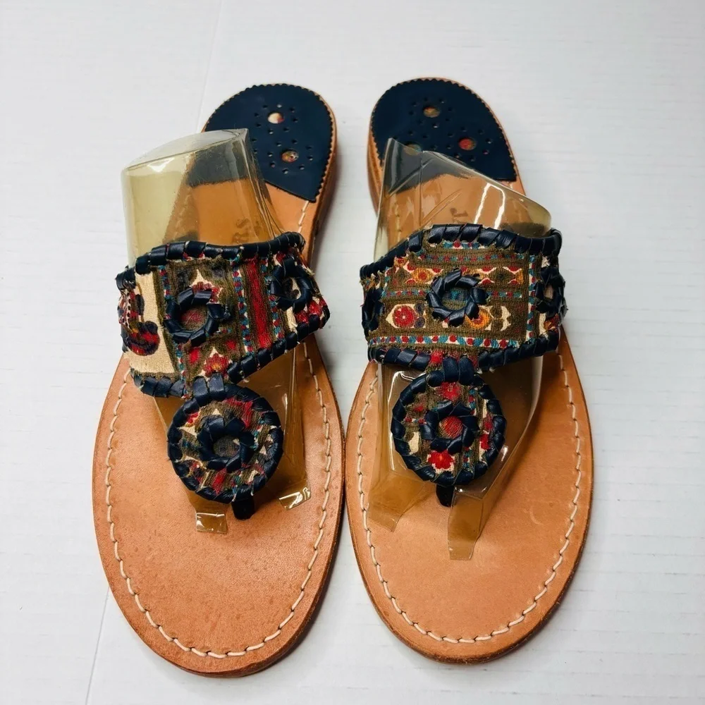 JACK ROGERS Vera Bradley Navajo Tapestry Navy Leather Thong Sandals Size 8